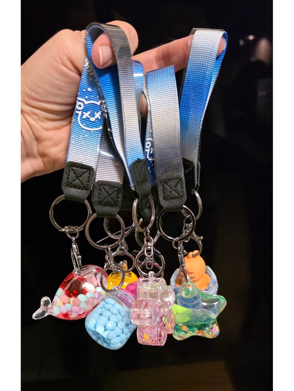 3 RandoM Charm Keychain Set with Blue Gradient Lanyards